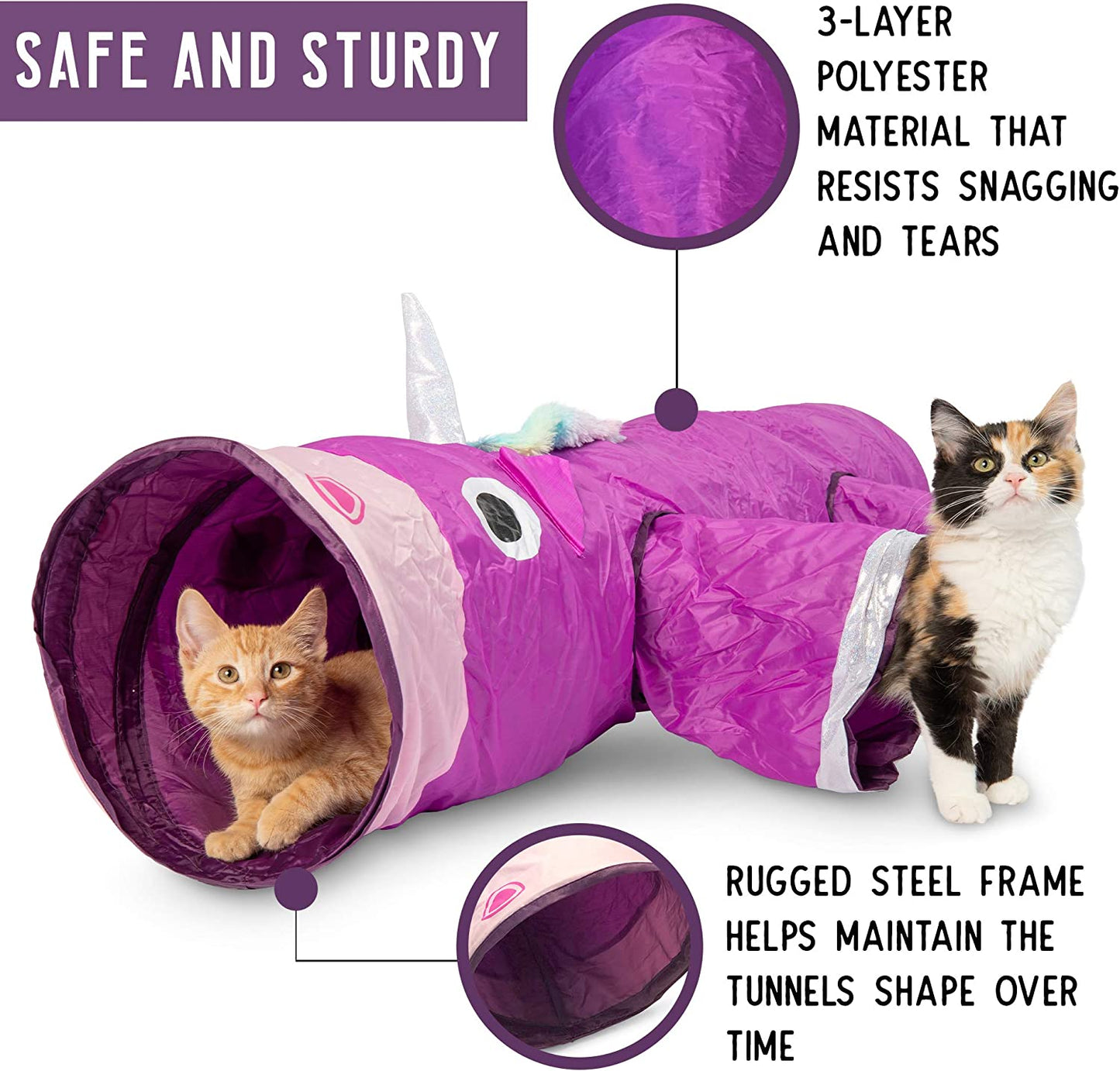 Magic Mewnicorn Multi-Purpose Cat Tunnel with Crinkle Feather String for Dogs, Cats, Rabbits, Kittens, and Guinea Pigs - Ideal for Hiding, Hunting, and Resting