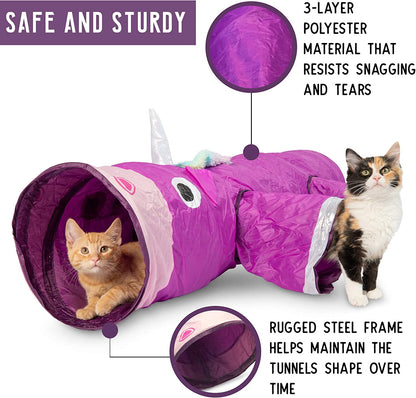 Magic Mewnicorn Multi-Purpose Cat Tunnel with Crinkle Feather String for Dogs, Cats, Rabbits, Kittens, and Guinea Pigs - Ideal for Hiding, Hunting, and Resting