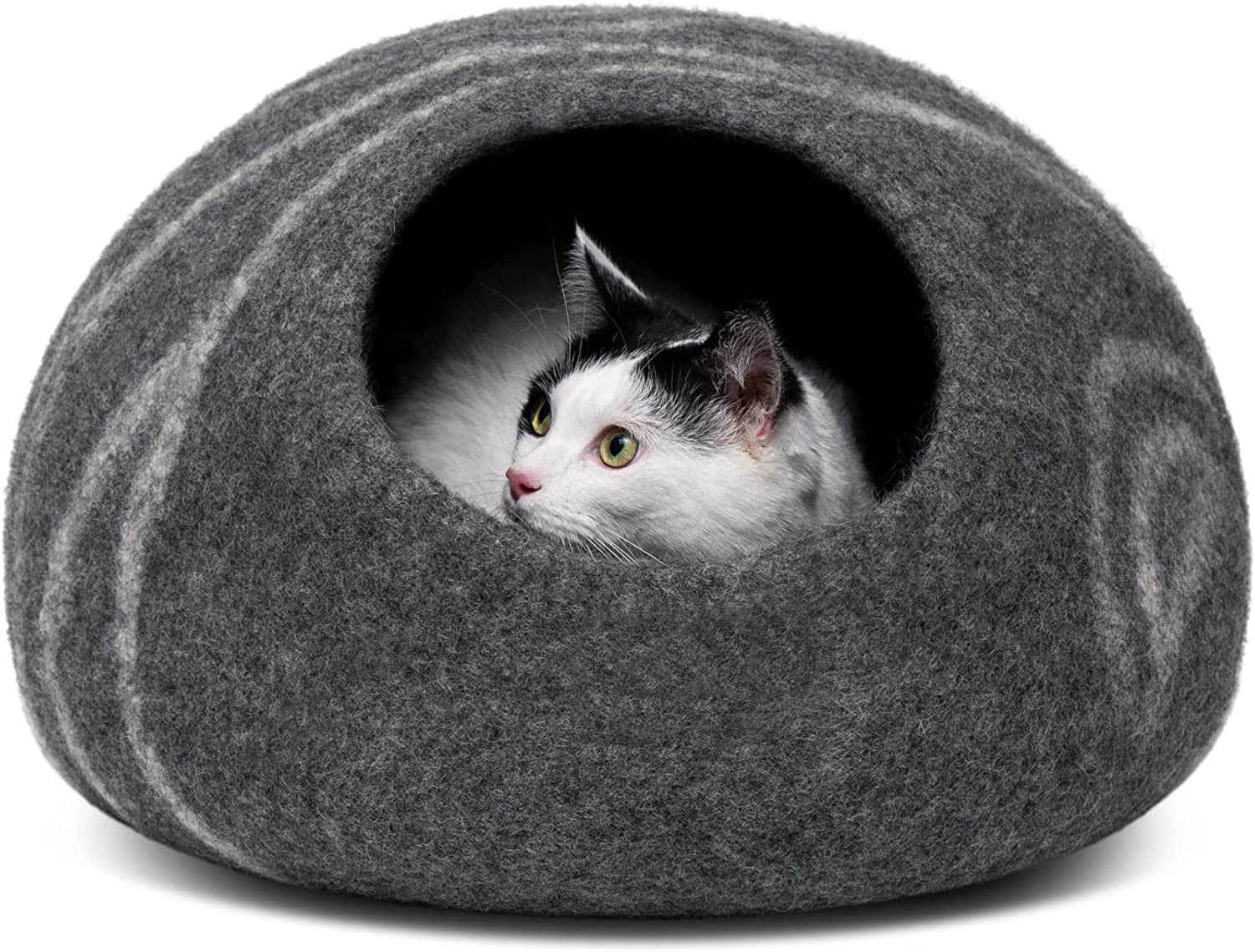 Cat Cave – Premium Felt Cat Bed for Indoor Cats, Handmade Merino Wool (Dark Gray, Medium)