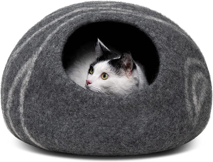 Cat Cave – Premium Felt Cat Bed for Indoor Cats, Handmade Merino Wool (Dark Gray, Medium)