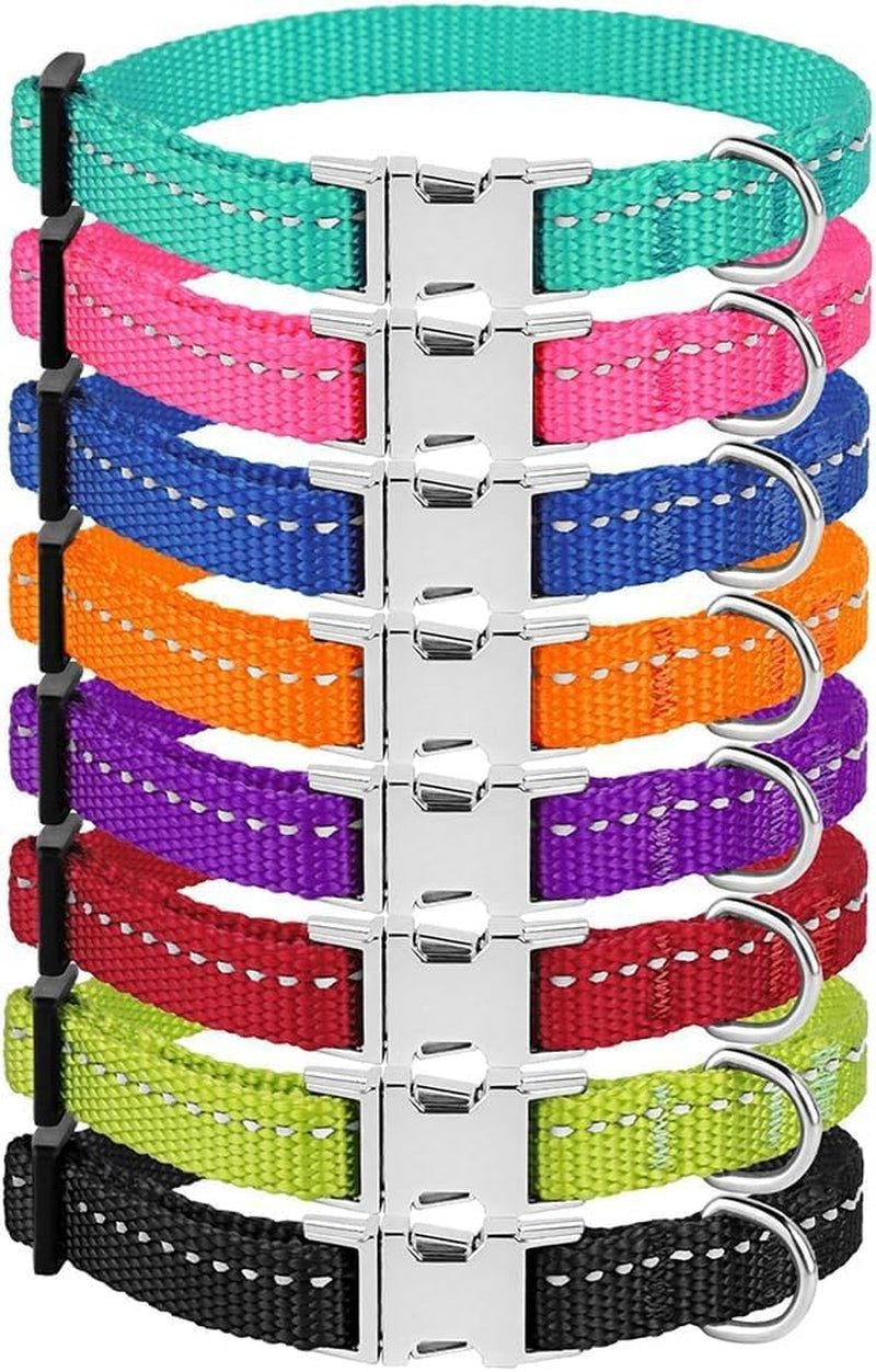 Adjustable Nylon Reflective Small Dog Collar with Metal Buckle - Available in Black, Pink, Mint Green, Lime, Orange, Red, Purple, and Blue (Neck Size 7"-11", Lime Green)