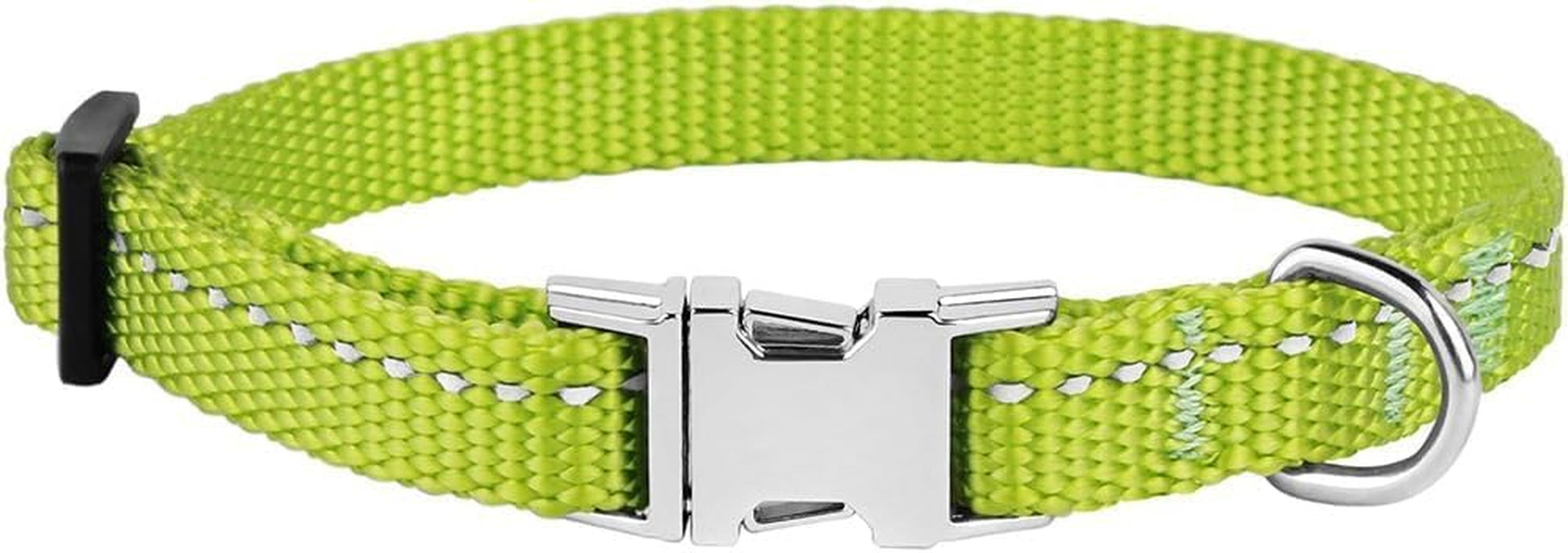 Adjustable Nylon Reflective Small Dog Collar with Metal Buckle - Available in Black, Pink, Mint Green, Lime, Orange, Red, Purple, and Blue (Neck Size 7"-11", Lime Green)
