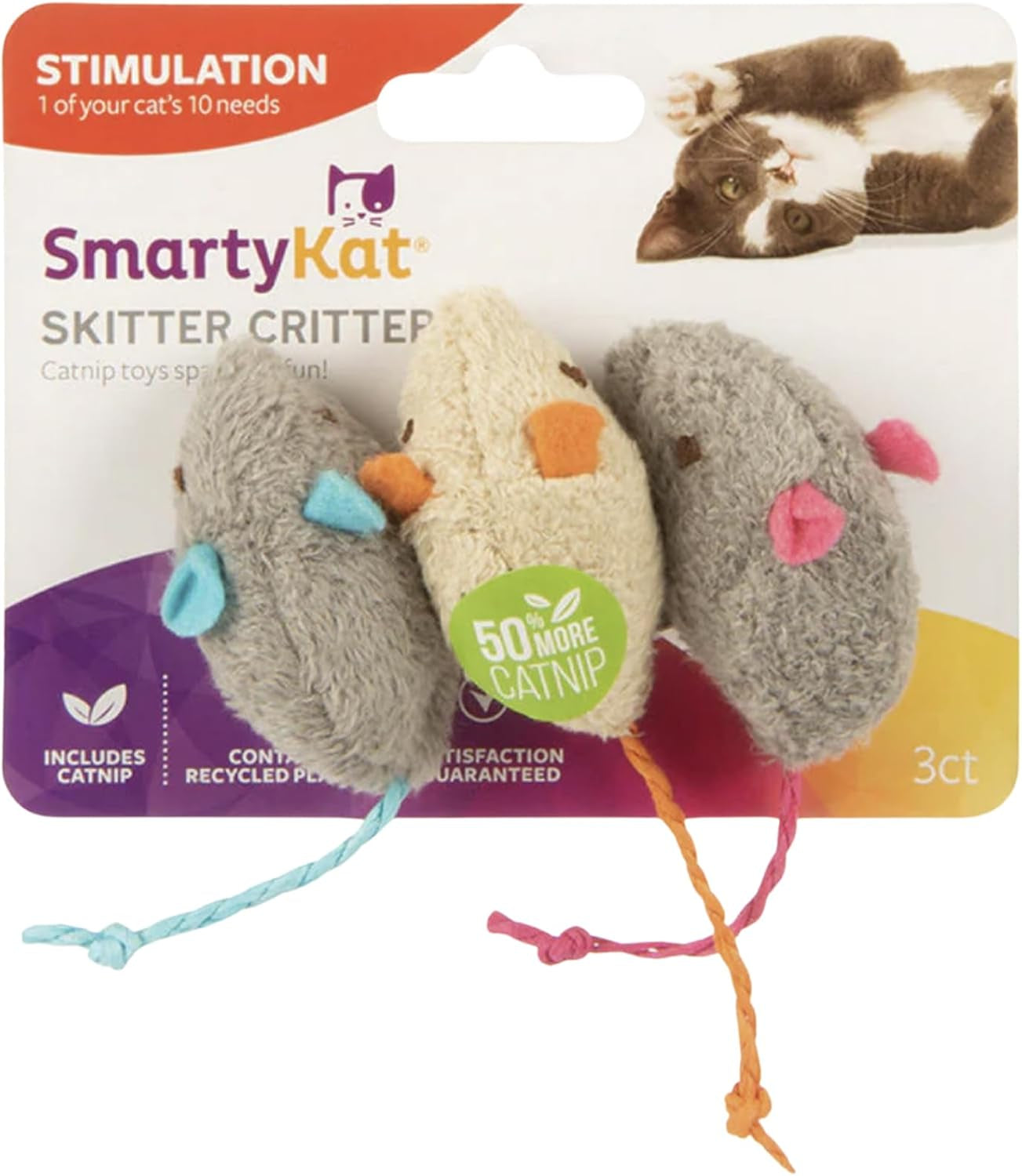 Skitter Critters Catnip Cat Toys - Set of 3 in Gray and Cream