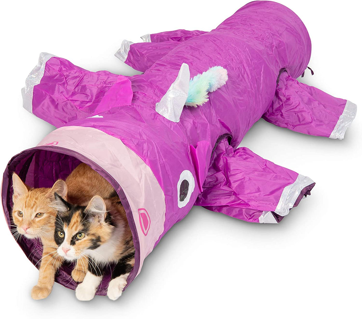 Magic Mewnicorn Multi-Purpose Cat Tunnel with Crinkle Feather String for Dogs, Cats, Rabbits, Kittens, and Guinea Pigs - Ideal for Hiding, Hunting, and Resting
