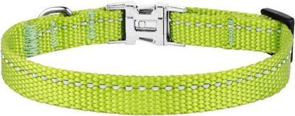 Adjustable Nylon Reflective Small Dog Collar with Metal Buckle - Available in Black, Pink, Mint Green, Lime, Orange, Red, Purple, and Blue (Neck Size 7"-11", Lime Green)