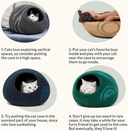 Cat Cave – Premium Felt Cat Bed for Indoor Cats, Handmade Merino Wool (Dark Gray, Medium)